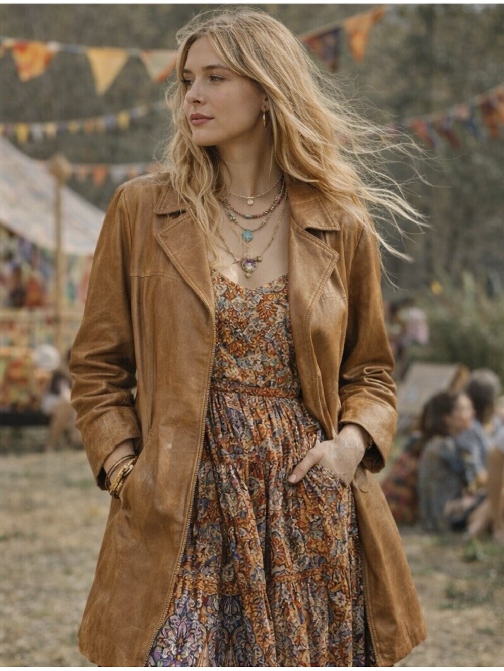 Deerskin Trading Post Leather Coat Vintage Brown Coastal Cowgirl Spring Layer
